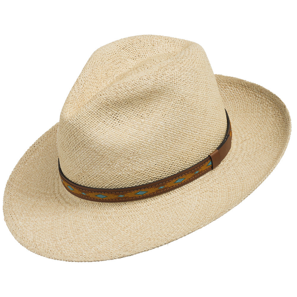 Natural with Turquoise and Leather Patterned Hatband