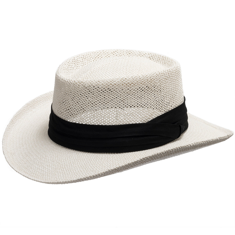Ivory with Black Pleated Hatband
