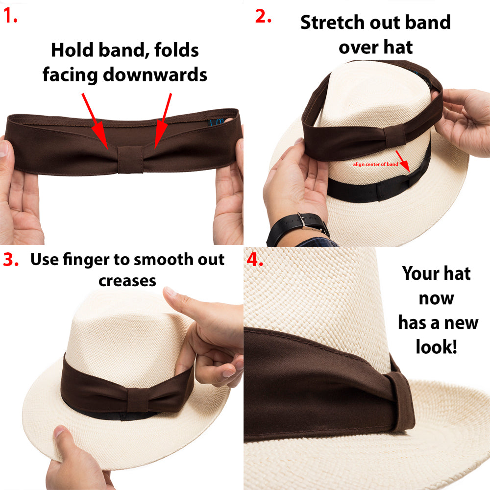 SIMPLY ELEGANT Interchangeable Cotton Hatband with Bow - Ultrafino Panama Hat BLUE DARK GREEN KHAKI RED BROWN