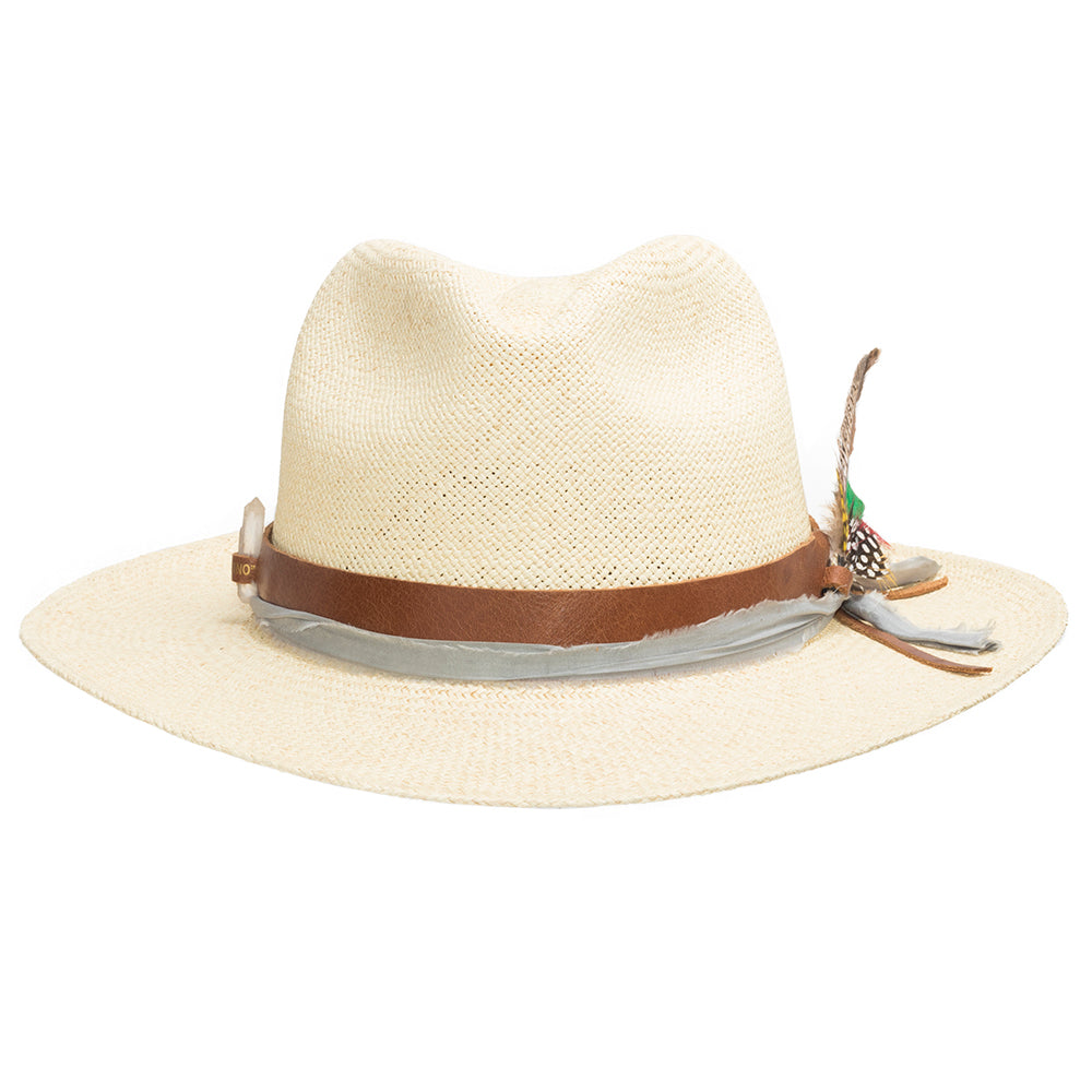 Coolibar Peyton Lightweight Fedora Hat Ivory with Black Band - Sun Protection Tan / S/M